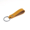 Yellow PU leather keychain with silver metal ring and rivet on white background - Yellow & Silver