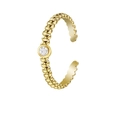 Verstellbarer goldener gedrehter Ring mit zentralem runden Zirkonia-Stein - Gewundener Ring mit Rundem Solitär / Gold
