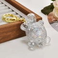 Creative liquid glitter turtle keychain with silver stars and golden lobster clasp - Flash Silver White