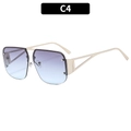 Fashionable half-rim sunglasses with purple-blue gradient lenses and gold geometric temples - Silver Frame Gray Blue Lens