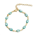Golden Evil Eye link bracelet with vibrant turquoise enamel charms and adjustable chain - Bracelet / Oval Olive Green