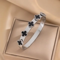 182 Silver & Black Clover Bangle