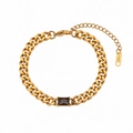 18K gold plated Cuban chain bracelet featuring a rectangular black zircon center stone - 6.5mm Cuban Link Rectangle Zircon Bracelet - Black