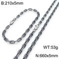 Conjunto de collar y pulsera de cadena de ancla de acero inoxidable con cierre - Pulsera / gris oscuro