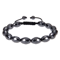 Bracelet tressé fait main avec perles d'hématite noire facettées et cordon réglable - Style à Facettes Multiples (Bracelet Magnétique Noir-C)