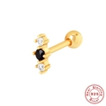 Gold 925 sterling silver ear cartilage stud with black and white crystal zirconias - Style 2 / Gold