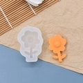 Detail of small flower silicone mold with finished orange resin sample on blue background - Sunflower Style (1)