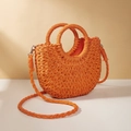 Bright orange crescent straw handbag with woven top handles and matching shoulder strap - Orange Red