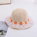 Creamy white straw sun hat for girls with delicate lace trim and daisy floral embroidery - Lace Floral / Circumference 50-53cm / Beige