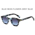 Retro zonnebril met ronde studs, Blue Bean Flower montuur en grijsblauwe glazen - Blauwe Luipaard Frame Gradiënt Grijs Blauw