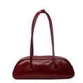 Minimalist deep red leather baguette bag with dual shoulder straps on white background - Burgundy