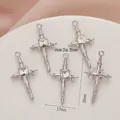 Pack of 5 silver cross pendants with rhinestones for DIY jewelry making 17x33mm - 696# Silver - White Zirconia