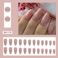 Almond-shaped nude pink press-on nails with purple glitter gradient for a sweet chic look - Simple Glitter (W1178)