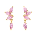 Detailed macro view of gold-plated earrings featuring elegant pink marquise-cut zircon stones - Pink Zircon