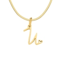 Golden stainless steel flat snake chain necklace with letter U heart pendant charm - Letter U / Gold