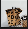 Borsa tote minimalista in tela kaki con stampa a lettere nere e manici robusti - Lettere Cachi Scuro