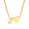 18K gold stainless steel necklace with heart charm and letter S pendant on white background - Gold - Letter S