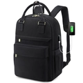 Zwarte waterdichte laptoptas voor dames met externe USB-oplaadpoort en modern minimalistisch - Effen Zwart