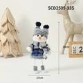 Mediterranean blue snowman Christmas doll with plaid jacket and grey plush trim, 30cm height - Spring Swaying Snowman (Double Ball Hat Style)