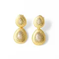 Pendientes de gota dorados de doble capa con circonitas cuadradas y acabado texturizado - Estilo C Gota de Agua - Dorado