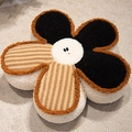 Smiling flower plush seat cushion in black and yellow striped velvet for home decor - Brown Stripe and Black