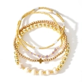Detail of 5-piece gold beaded bracelet set with cross pendant and freshwater pearls - Light Purple Beads Gold Beads Pearl Cross Set