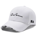 White baseball cap with black cursive embroidery and checkered brim detailing - Adjustable / Normal Brim (7.5cm) Black & White Grid / White
