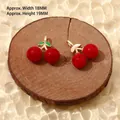Red cherry glass pendant charms with gold stems and green leaves for DIY jewelry making - 9# Red Cherry