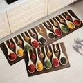 Set tappeti cucina con stampa di spezie su sfondo venature legno marrone per arredo - 40*60cm / Cucchiai Marroni