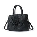 Elegante schwarze PU-Lederhandtasche mit großer 3D-Blume und abnehmbarem Schultergurt - Stil 1 / Schwarz