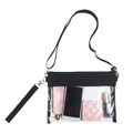 Durchsichtige PVC-Umhängetasche mit schwarzem Rand, verstellbarem Gurt und Reißverschluss - PU Schwarzes Leder