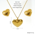 18K gold plated stainless steel jewelry set with heart necklace and earrings - Simple Heart Style (ZS1534G)