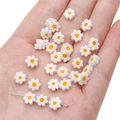White flower millefiori glass beads with yellow center for DIY jewelry making - White