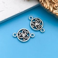 Silver bow angel bear charm with blue crystal swirl design for DIY jewelry crafting - Round Double Hole Link 12x19mm