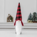 Weinflaschenhülle als Weihnachtswichtel mit rot-schwarz karierter Mütze und Bart - Zwerg-Flaschenhülle mit Armen / Schwarz-Rot Kariert