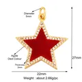 Ciondolo a stella rossa con bordi dorati, zirconi bianchi e agata tinta, 22x27mm - Ciondolo in Agata Rossa a Stella (M520320-Red Agate)