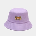 Detail of lavender cotton bucket hat with crab embroidery and reinforced stitched brim - M (56-58cm) / Light Purple