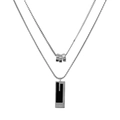 Double-layered silver titanium steel necklace featuring a rectangular black G pendant - Silver