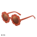Fashionable flower shaped kids sunglasses in dark orange with round brown lenses - Kids / C16 Matte Orange Red Frame Brown Lens