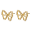 Elegant gold bow earrings with white pearl inlay in a minimalist design for women - VE1442 Gold