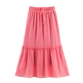 Detail eines rosa Boho-Stufenrocks mit Faltenstruktur und Kordelzug an der Taille - XS / Rock / Rosa
