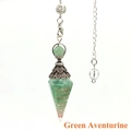 Macro detail of hexagonal green aventurine pendulum with copper wire wrap and silver cap - Green Aventurine