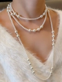 Multilayer freshwater pearl necklace with alternating sizes and woven design for women - High-end Triple-layer Off-white 150CM (X140)