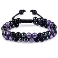 Detailaufnahme eines handgewebten Armbands mit Obsidian- und Amethyst-Edelsteinperlen - 6mm Amethyst