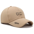 Cappellino beige con ricamo STARS e linee grafiche artistiche su fronte e visiera - Regolabile / Beige medio