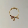 Gold cable wire bracelet with pink enamel butterfly and crystal heart charms - Pink Charm Set / Pink