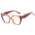Champagne pink and brownish red geometric eyeglass frames with wide temple design - Champagne Pink & Brown Red