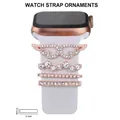 Rose gold decorative rings for Apple Watch silicone bands featuring crystals and pearls - Wing Pearl Style (5572578809341) / Black Sponge Packaging / No.19 Champagne