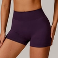 Nahtlose High-Waist Yoga-Shorts für Damen in Dunkellila mit geripptem Bund - S / Pflaumenlila