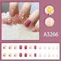 Short square press-on nails with purple floral patterns and glitter milky white gradient - Purple Floral Style With Glue (A3266)